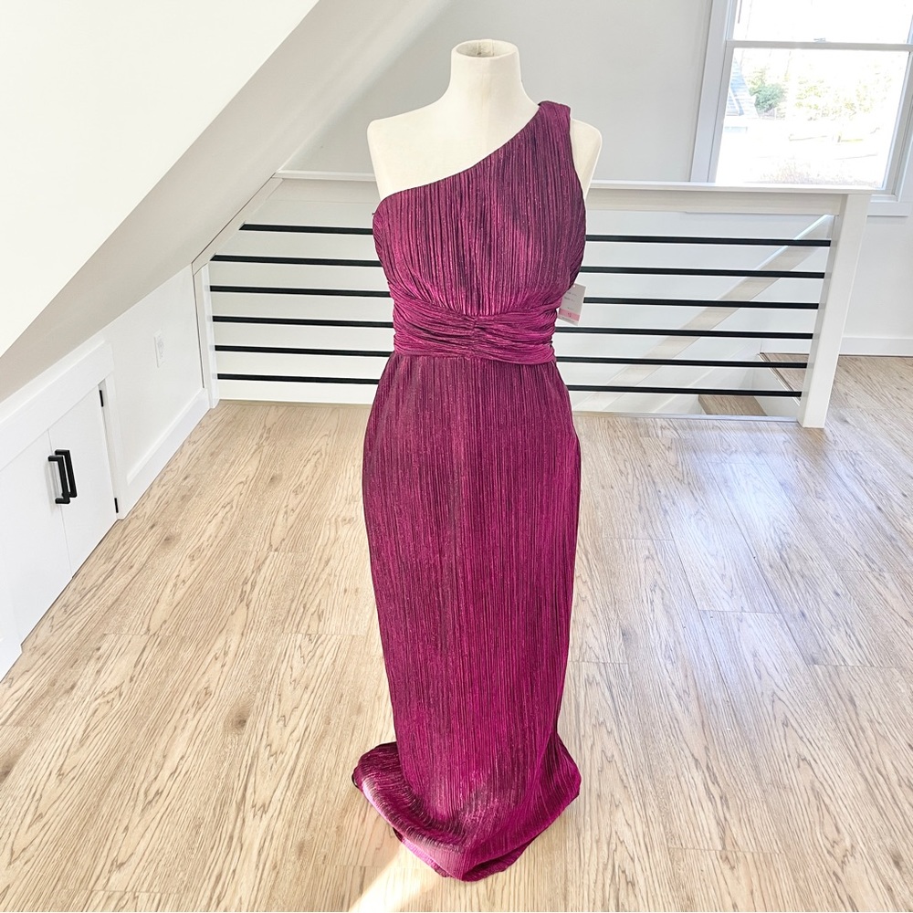 Taylor raspberry purple pink, one shoulder sparkly maxi dress